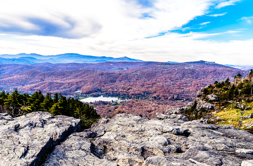 A panoramic view of the Appalachian Mountains on top of the Grandfather Mountain in North Carolina.