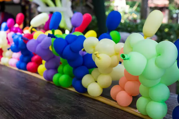 Photo of Numerous balloon animal dogs lined up together