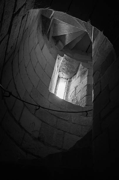 istock Round stairs in castle 466278779