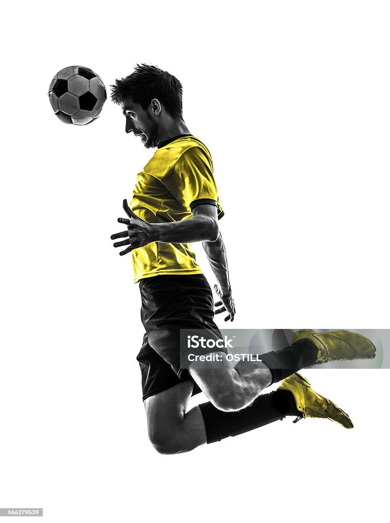 Futebol brasileiro futebol jogador jovem em silhueta - Foto de stock de Jogador de Futebol royalty-free