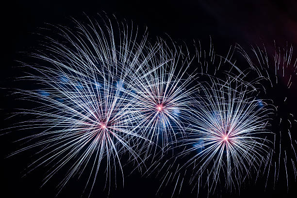 istock Colorful fireworks on a night sky background. 466279596