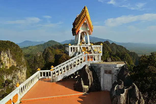 View from Buddhist mountain peak Tiger Temple (Wat Tham Sua) - South Thailand, Krabi