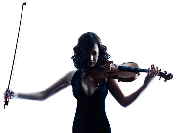 istock Attractive woman posing with violin on white background 466281302