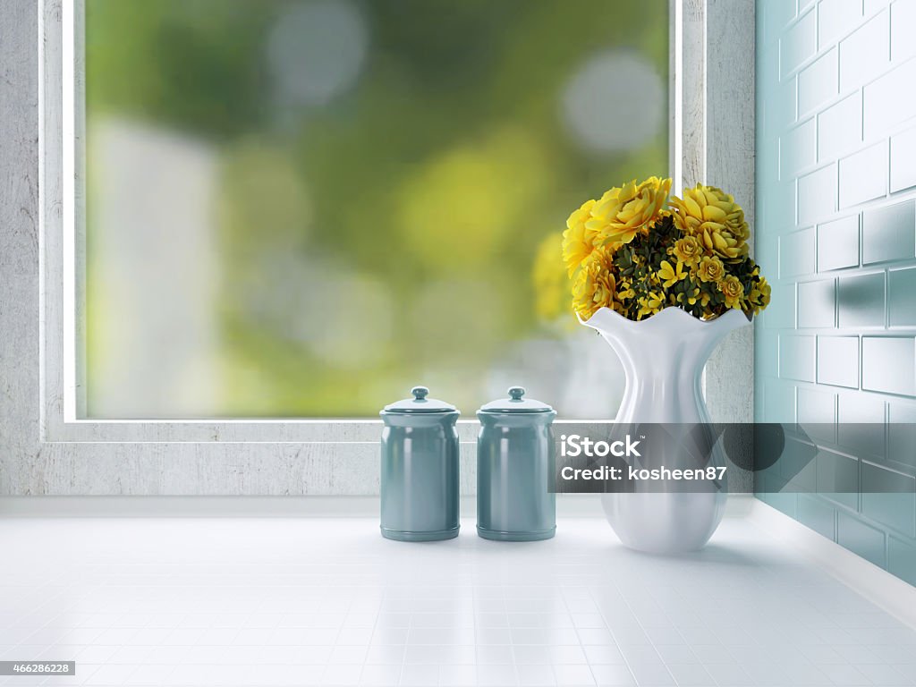 Ceramic tableware on the worktop Ceramic tableware on the worktop. Kitchen design. Sugar Bowl - Crockery Stock Photo