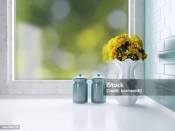 Ceramic Tableware On The Worktop Stock Photo - Download Image Now - Sugar Bowl - Crockery, Yellow, Tile