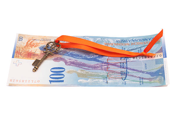 istock Key To Success With Red Bow on Swiss Franc note 466287802
