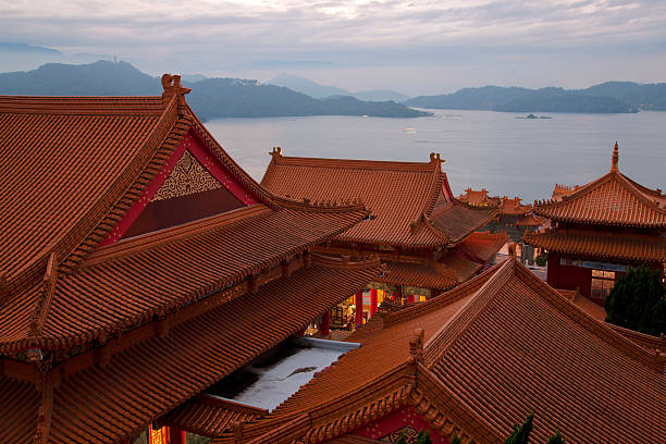 istock Rooftops at dusk, Wen Wu Temple, Sun Moon Lake, Taiwan 466289020