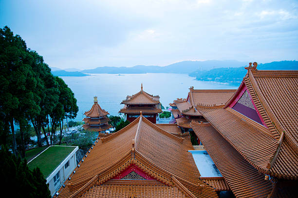 istock Rooftops at dusk, Wen Wu Temple, Sun Moon Lake, Taiwan 466289022