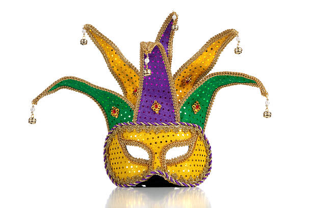 Gold, purple and green mardi gras mask stock photo