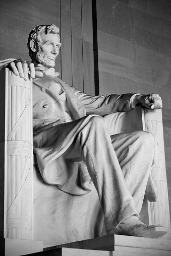 Statue on Abraham Lincoln at the Lincoln Memorial in Washington DC during summer day