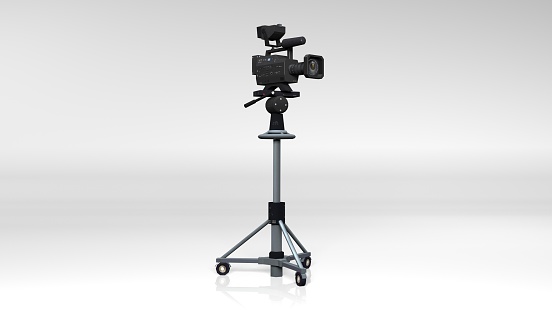 TV Studio Camera on a stand, isolated on white background