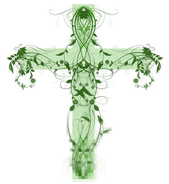 ilustrações, clipart, desenhos animados e ícones de verde floral cross em branco - praise the lord