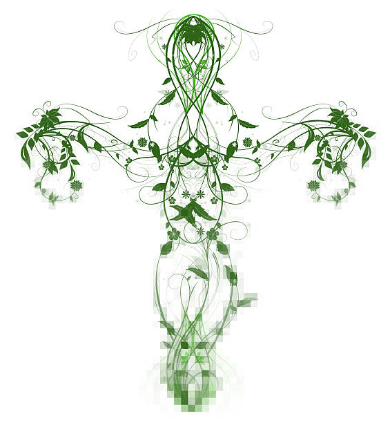 ilustrações, clipart, desenhos animados e ícones de verde floral cross em branco - praise the lord