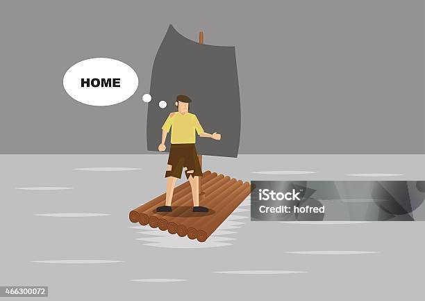 Ragged Shipwreck Survivor Stranded In Sea Stock Illustration - Download Image Now - Wooden Raft, 2015, Accidents and Disasters