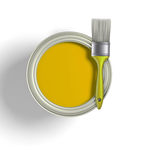 istock yellow paint bucket and brush on isolated white background 466300504