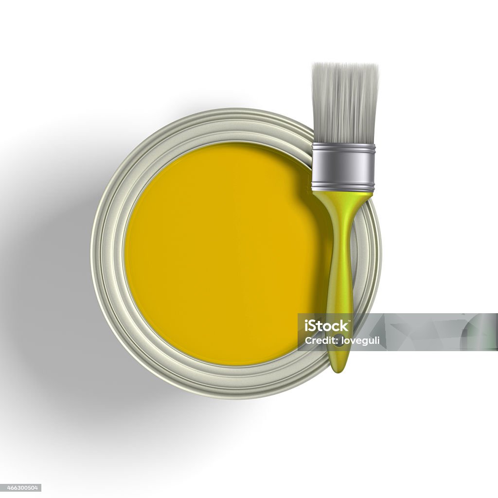 yellow paint bucket and brush on isolated white background 2015 Stock Photo