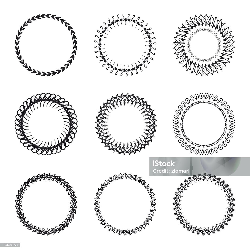 Set of round wreaths, frames. Hand Drawn wedding or invitation Set of round wreaths, frames. Hand Drawn wedding or invitation card design element. 2015 stock vector