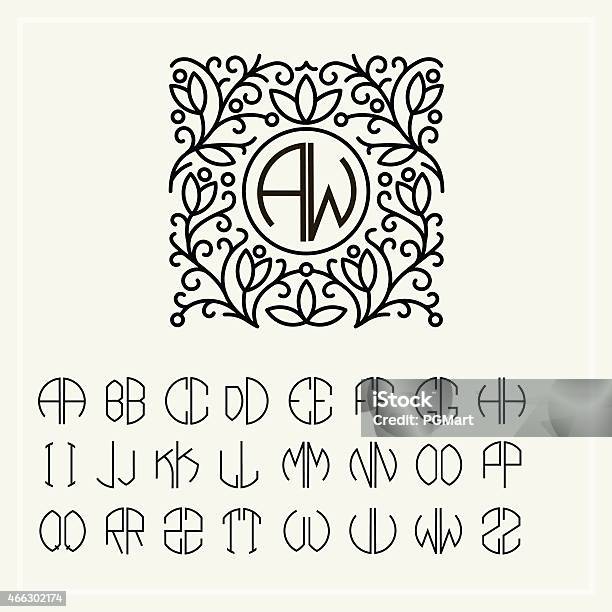 Set Template Letters To Create Monograms In Art Nouveau Style Stock Illustration - Download Image Now