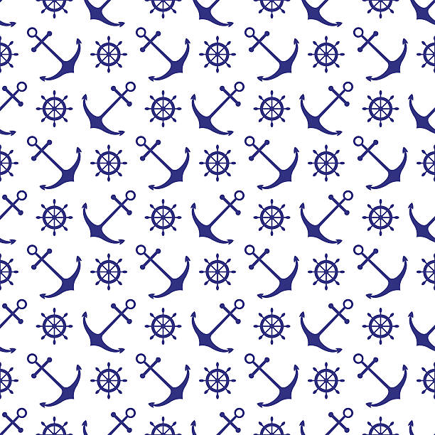 ilustrações de stock, clip art, desenhos animados e ícones de sem costura padrão náutico - nautical vessel wave pattern old fashioned summer