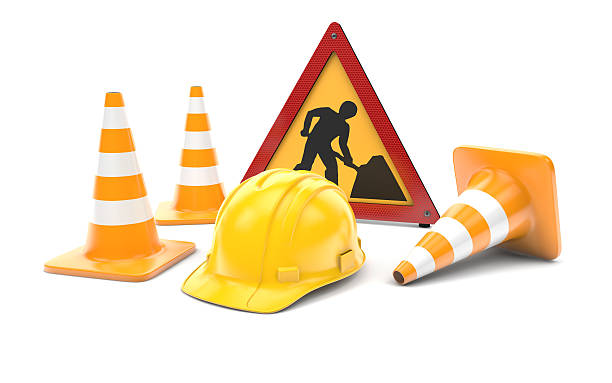 istock Road works, traffic cones and sign 466304964