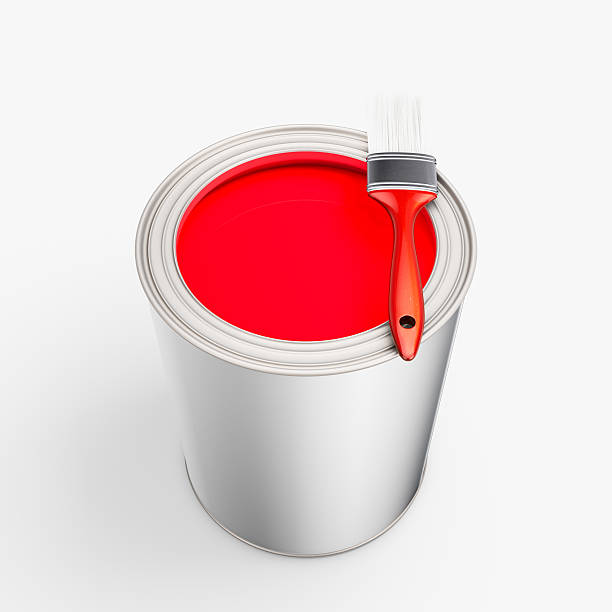 istock red paint bucket and brush on isolated white background 466305264