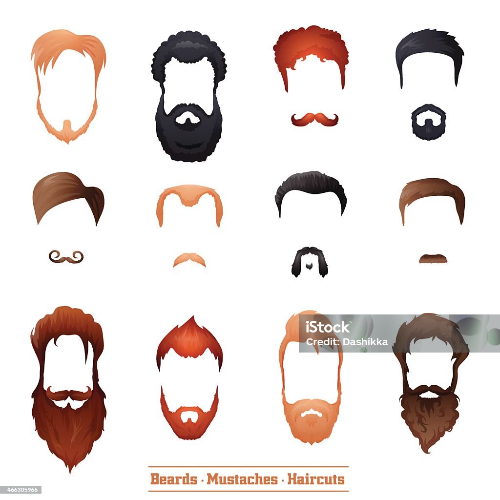 Beards and Mustaches, Hairstyles Beards and Mustaches and Hairstyles set different types of haircuts Vector Illustration. 2015 stock vector