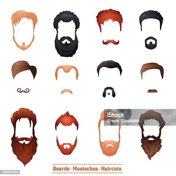 Beards And Mustaches Hairstyles Stock Illustration - Download Image Now - 2015, Adult, Barber