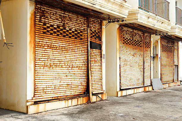 istock Metal door at sea side get rusty 466308260