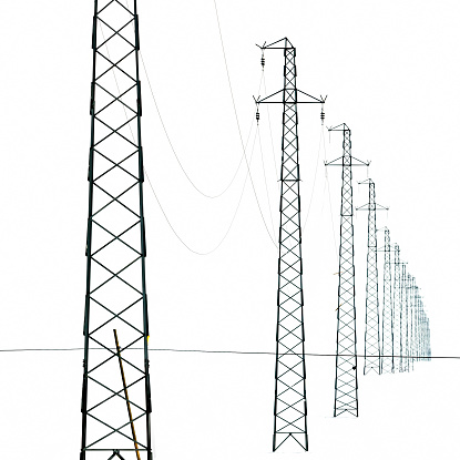 Row of high-voltage masts in the field