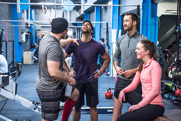 istock Friends relaxing and laughing at gym 466308842