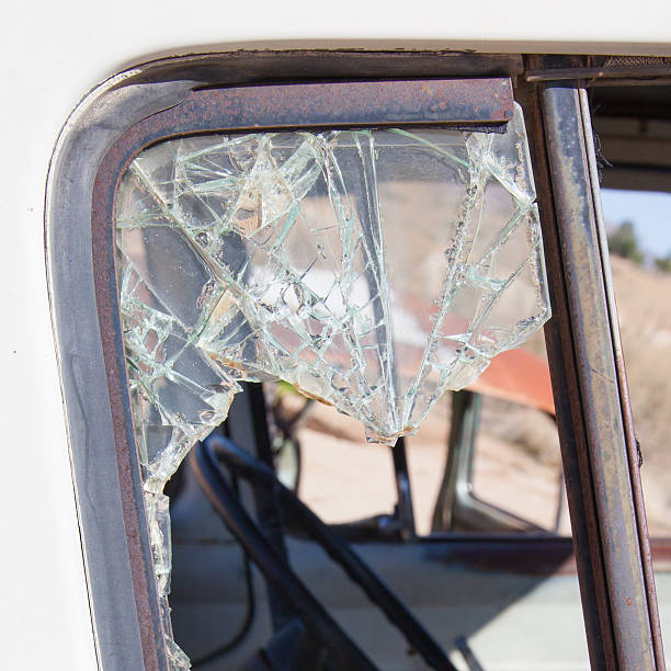 istock Old dirty car with busted window 466308895