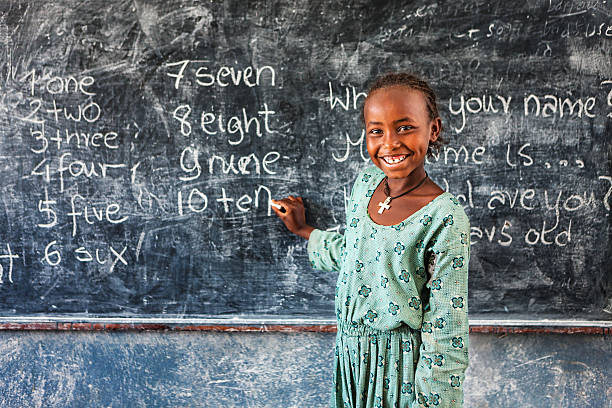 istock African little girl is learning English language 466309090