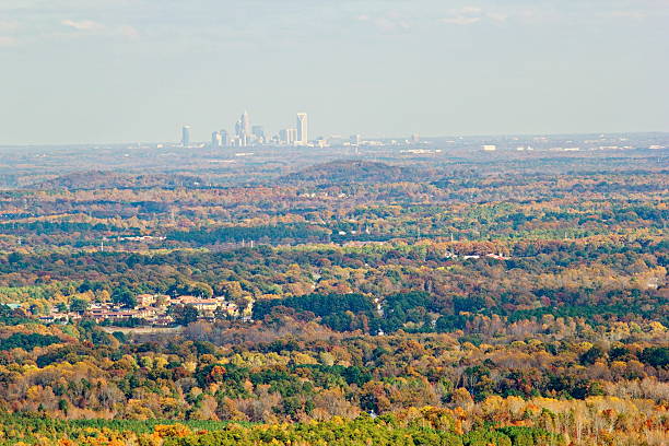 Charlotte North Carolina Skyline from Crowders Mountain stock photo