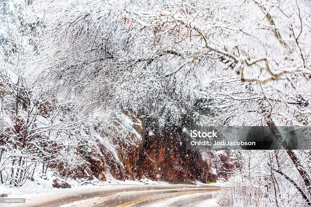 Blizzard in Sedona Arizona A Blizzard in March in Sedona Arizona showing  tire tracks on Route 89 2015 Stock Photo