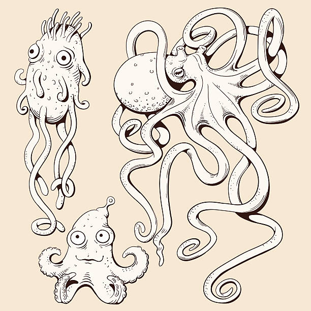 Deep sea monsters. Ilustracja wektorowa – artystyczna grafika wektorowa