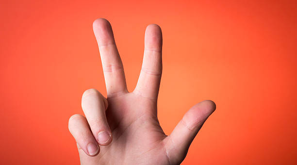 istock Male hand is showing three fingers 466319993