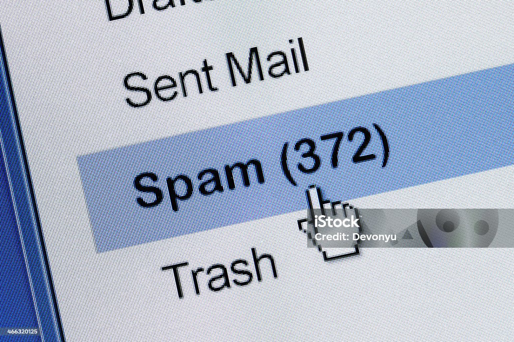 Clicking on email spam folder with 372 items Computer Monitor screen, concept of spam email E-mail Spam Stock Photo