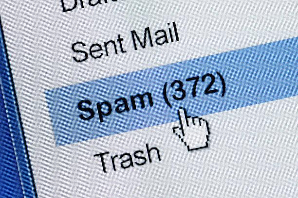 Clicking on email spam folder with 372 items Computer Monitor screen, concept of spam email e mail spam photos stock pictures, royalty-free photos & images