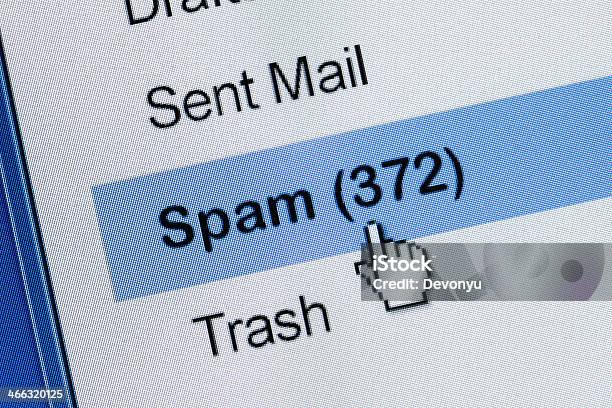 Clicking On Email Spam Folder With 372 Items Stock Photo - Download Image Now - E-mail Spam, E-Mail, Network Security