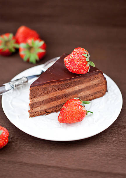 istock Piece of chocolate cake decorated with fresh strawberry 466320967