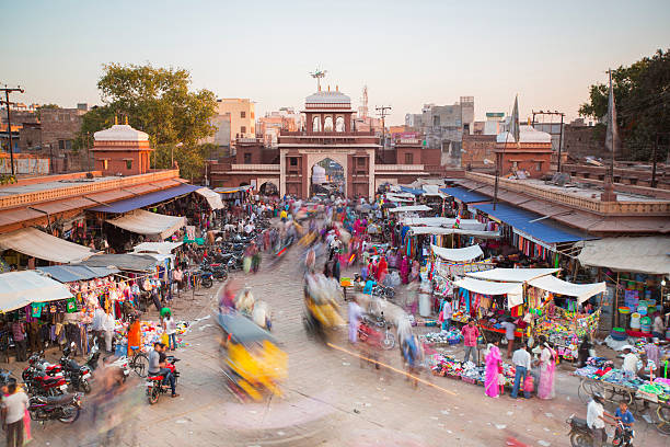 Busy Jodhpur Rush in Jodhpur market- India sun exposure stock pictures, royalty-free photos & images