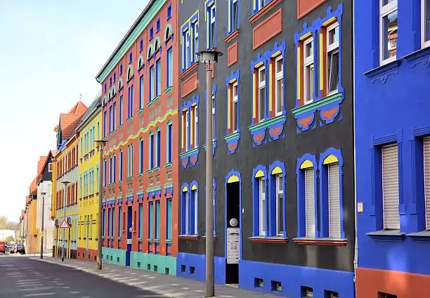 colorful facades in a street in Magdeburg