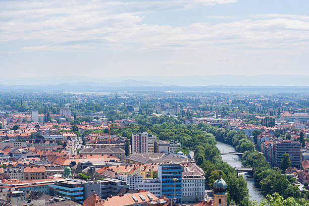 Aerial view over the city of Graz, Austria.