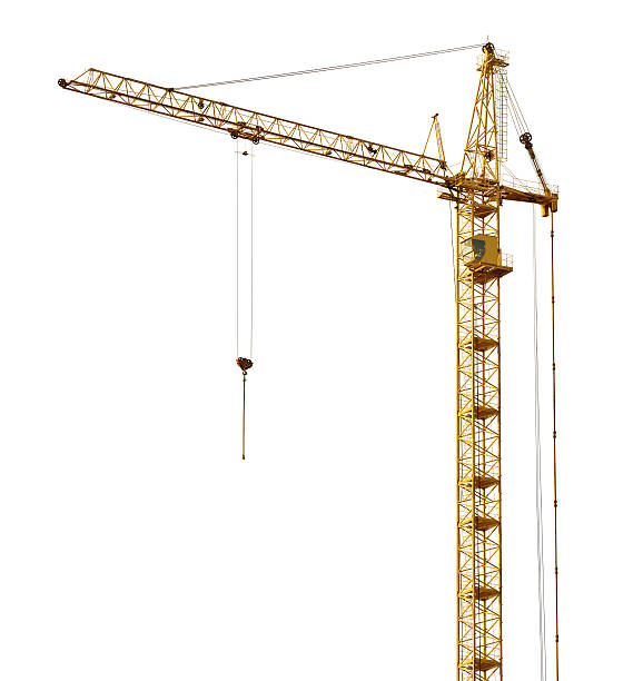 외동 격리됨에 연강에서 어둡습니다 골드 호이스팅 두루미 - derrick crane crane yellow single object 뉴스 사진 이미지