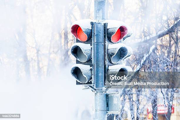 Frozen Traffic Lights Stock Photo - Download Image Now - Snow, Stop Sign, Winter