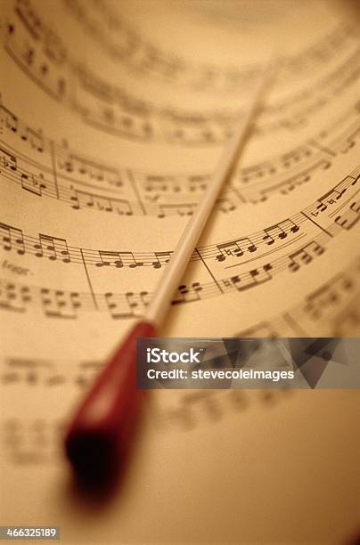 Sheet Music And Baton Stock Photo - Download Image Now - Conductor's Baton, Orchestra, Musical Instrument