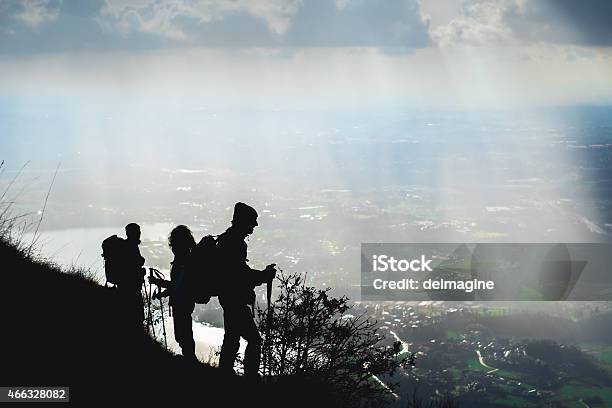 Hikers Look At The Landscape Stock Photo - Download Image Now - 2015, 30-34 Years, 35-39 Years