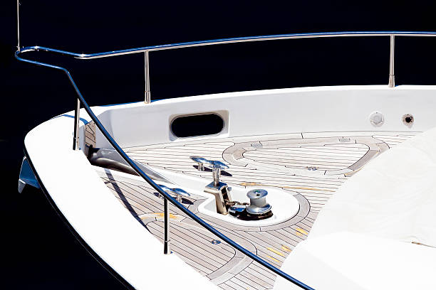 istock Closeup elevated view of modern Motorboat isolated on back background 466331978