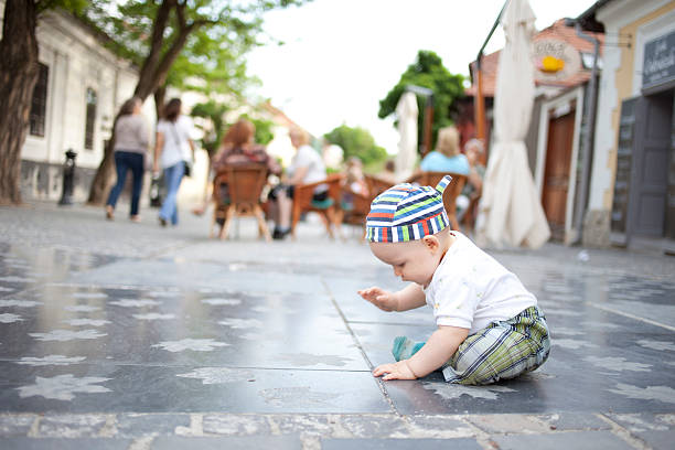 istock Child playing on pedestrians only 466332308