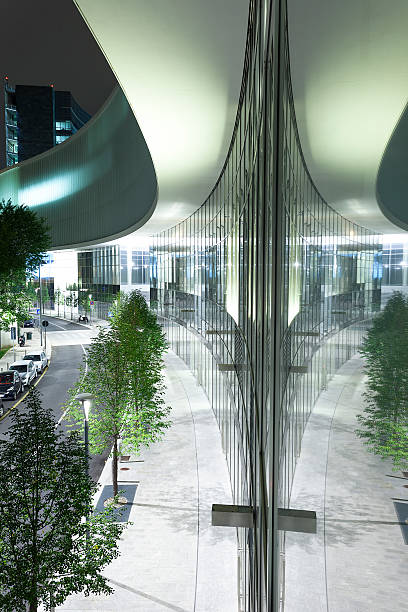 istock Modern Corporate Building and Tree Lined Street at Night 466333289